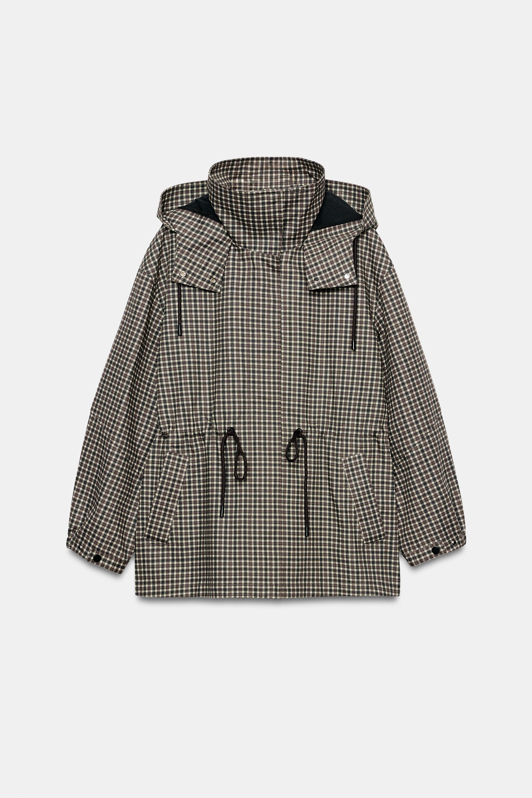 BLOUSON À CARREAUX ET CAPUCHE